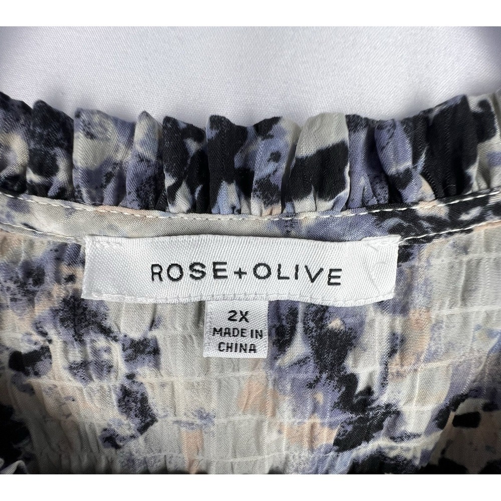 Rose + Olive 2X Floral Smocked Boho Blouse Ruffle Sleeve Cottagecore Peasant Top - Picture 4 of 11